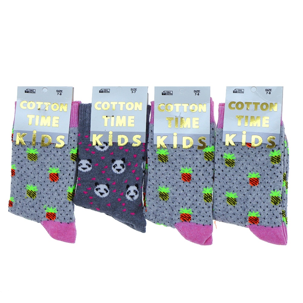 Cotton Tıme Kıds Kız Çocuk Soket Çorap - Karışık Renk - 5-7 YAŞ