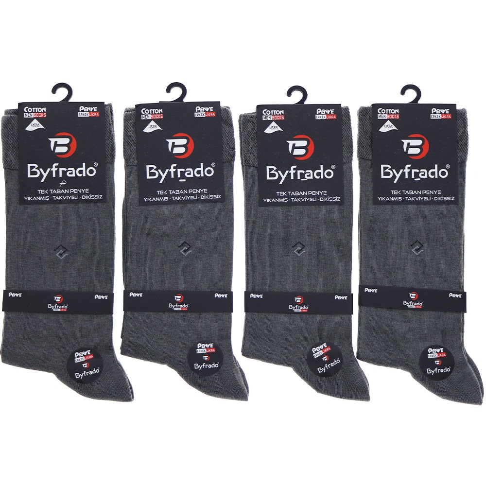 By Frado 2260 Erkek Penye Likralı Dikişsiz Desenli Yıkanmış Tek Taban Soket Çorap - Füme - PAKET İÇİ TEK RENK