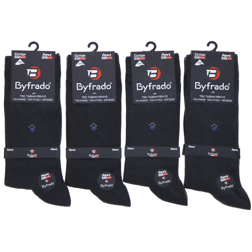By Frado 2260 Erkek Penye Likralı Dikişsiz Desenli Yıkanmış Tek Taban Soket Çorap - Füme - PAKET İÇİ TEK RENK
