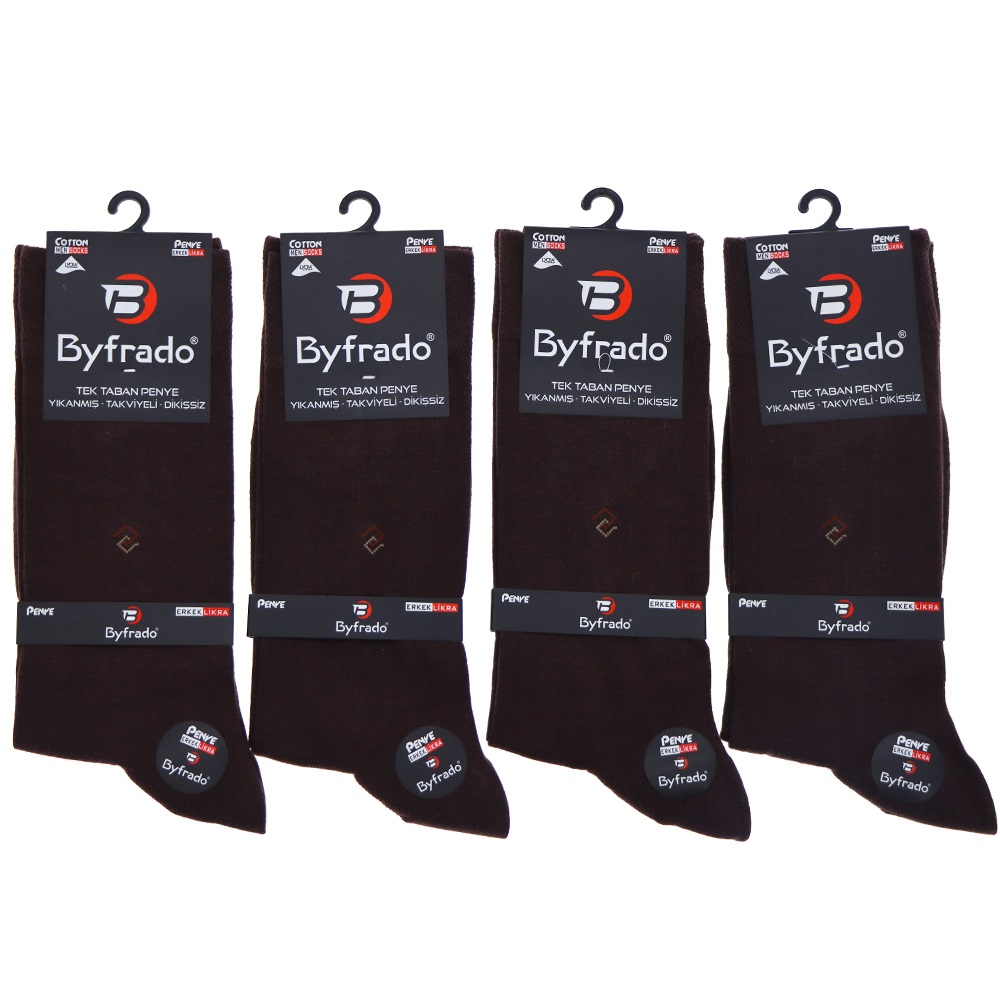By Frado 2260 Erkek Penye Likralı Dikişsiz Desenli Yıkanmış Tek Taban Soket Çorap - Füme - PAKET İÇİ TEK RENK