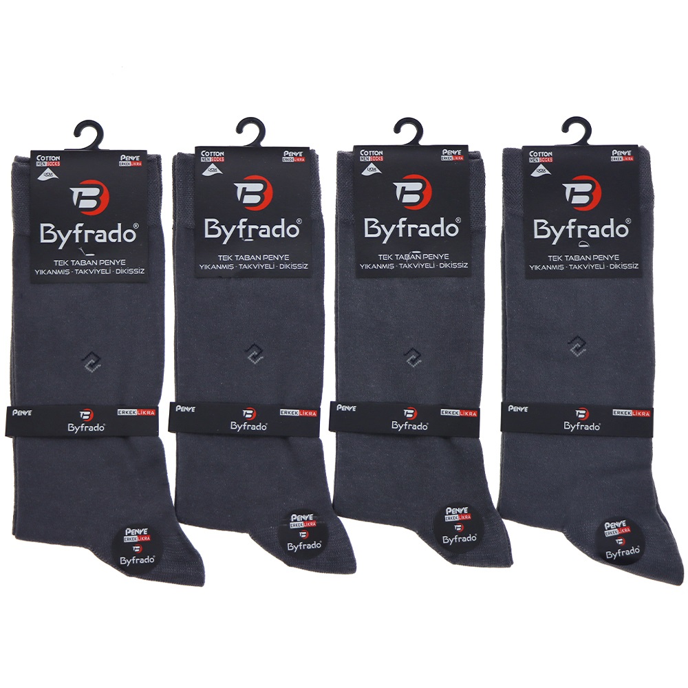 By Frado 2260 Erkek Penye Likralı Dikişsiz Desenli Yıkanmış Tek Taban Soket Çorap - Füme - PAKET İÇİ TEK RENK