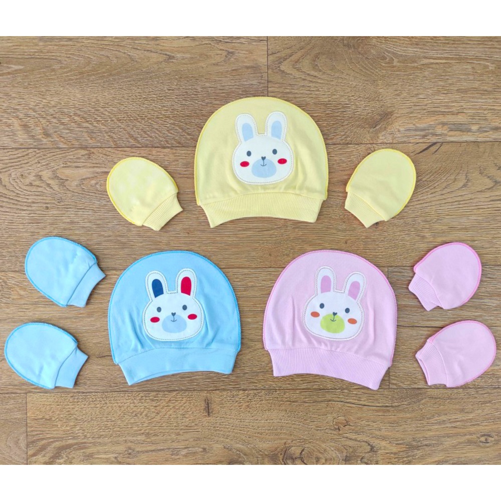 İzge Baby 568 Tavşan Baskılı Şapka Eldiven 0-3 Ay