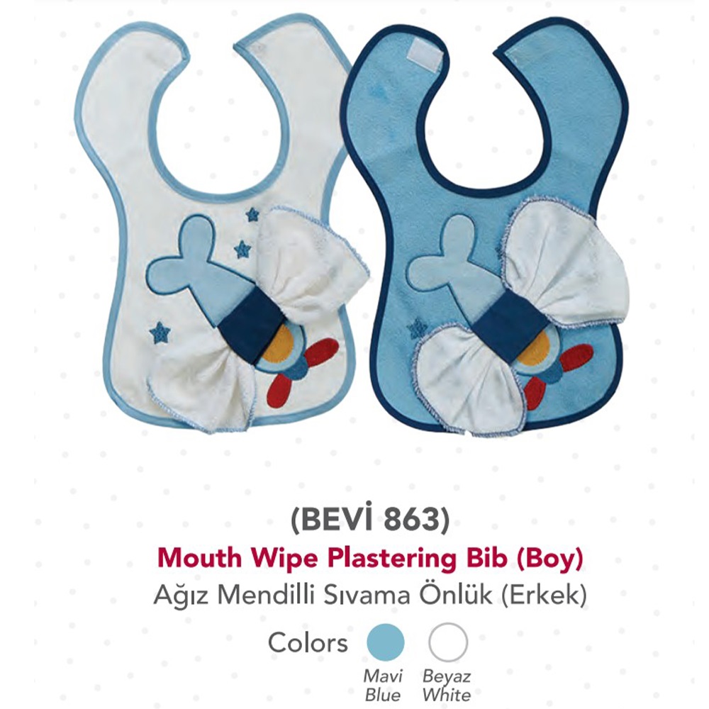 Bebek Evi 863 Bebe Uçak Nakışlı Ağız Mendilli Önlük 0-6 Ay