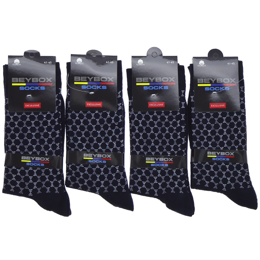 Beybox 8313 Erkek Coton Likralı Desenli Soket Çorap - Karışık Renk