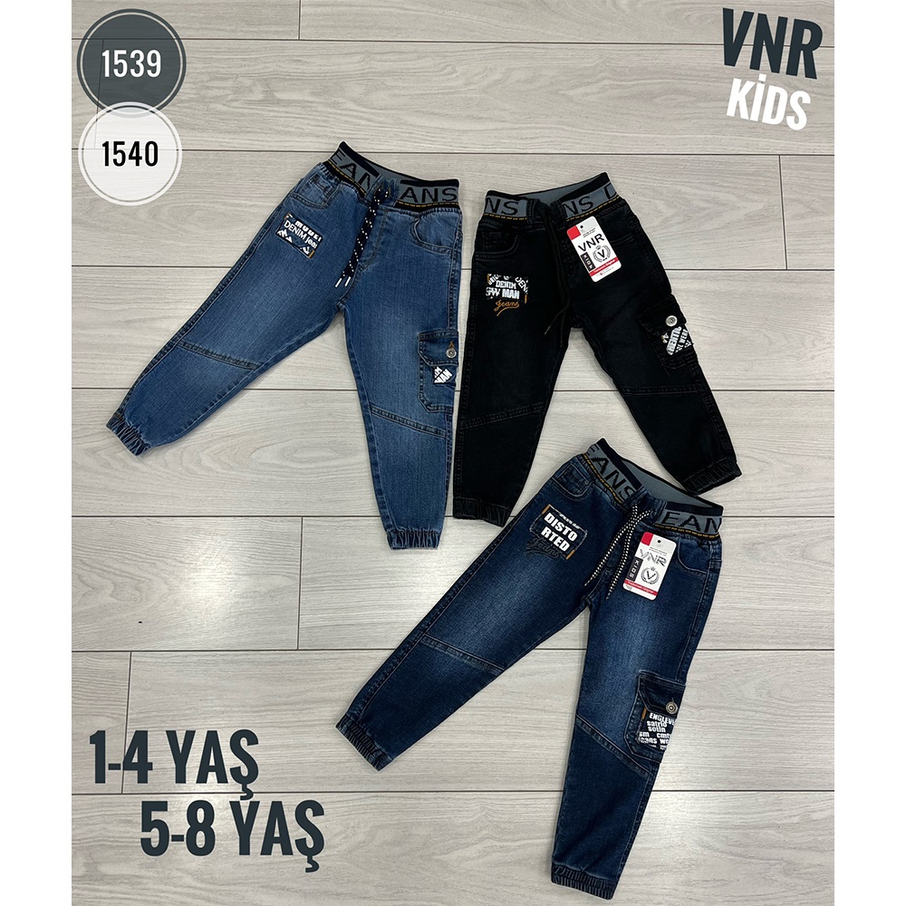 VNR 1539 Erkek Çocuk Kemerli Model Baskılı Kot Pantolon 1-4 Yaş