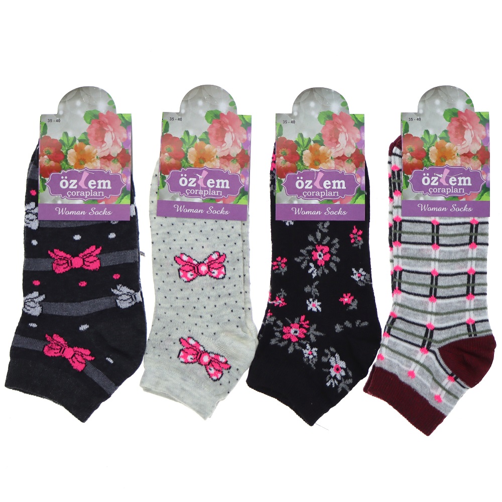 Özlem Bayan Desenli Likralı Patik Çorap