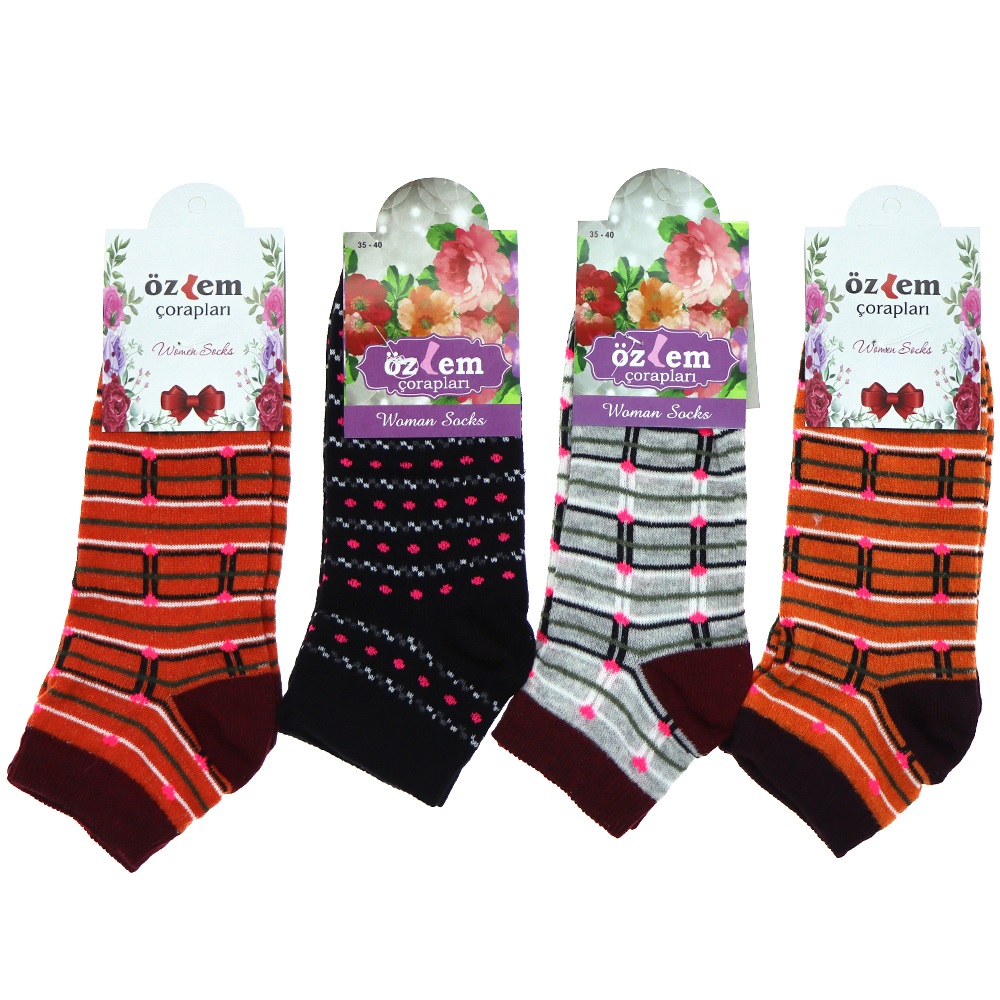 Özlem Bayan Desenli Likralı Patik Çorap