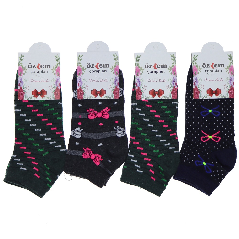 Özlem Bayan Desenli Likralı Patik Çorap