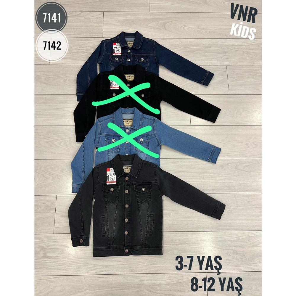 VNR 7142 Erkek Çocuk Kimyasal Yıkama Kot Ceket 8-12 Yaş