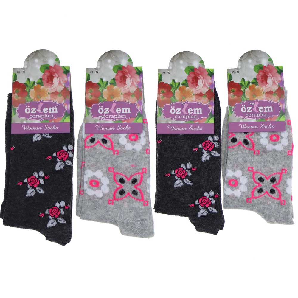 Özlem Bayan Desenli Likralı Soket Çorap