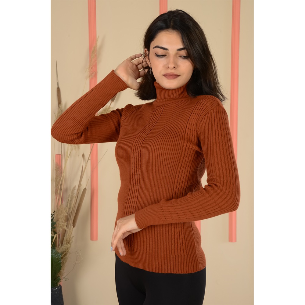 Buğra Bayan Triko Likralı Kabartma Desenli Boğazlı 3 Lü Badi