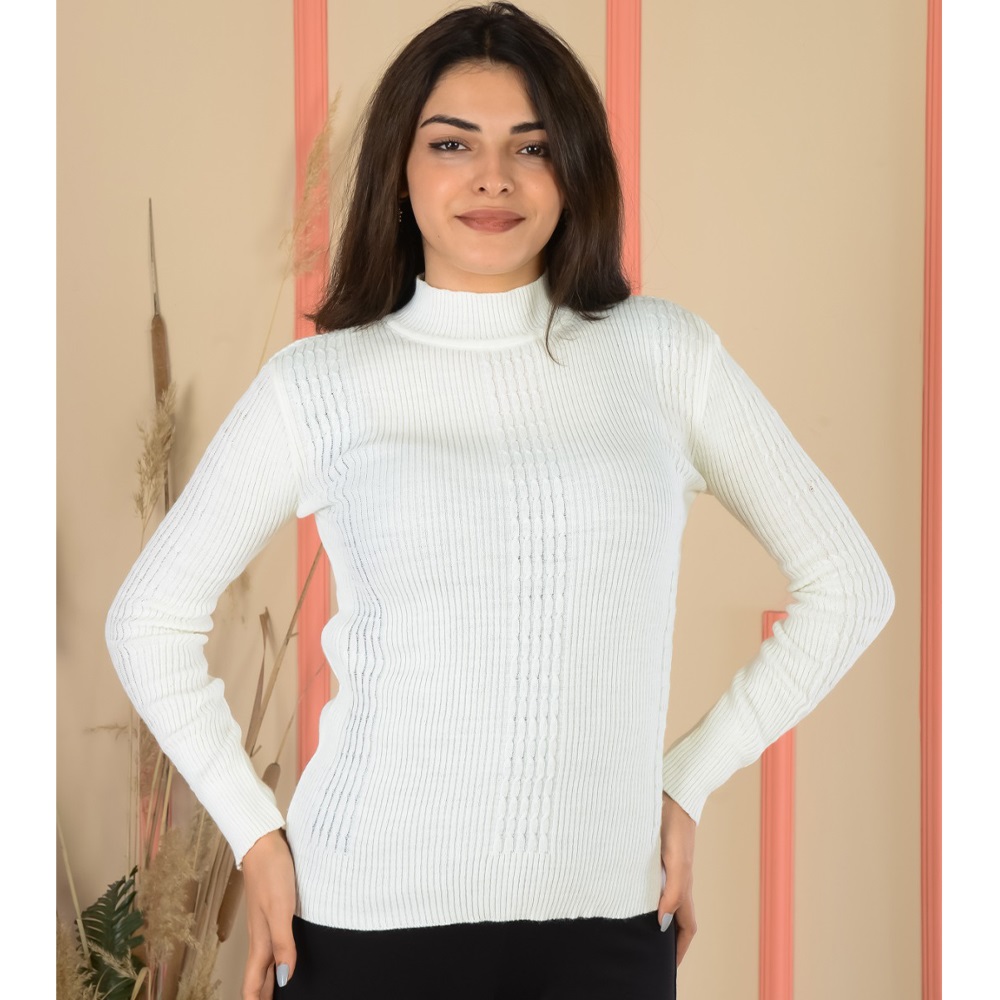 Buğra Bayan Triko Likralı Kabartma Desenli Boğazlı 3 Lü Badi