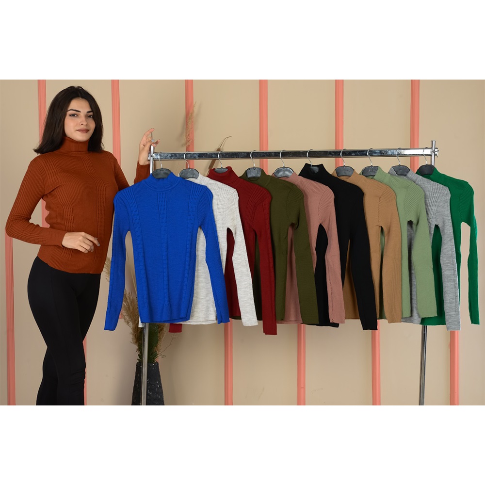 Buğra Bayan Triko Likralı Kabartma Desenli Boğazlı 3 Lü Badi