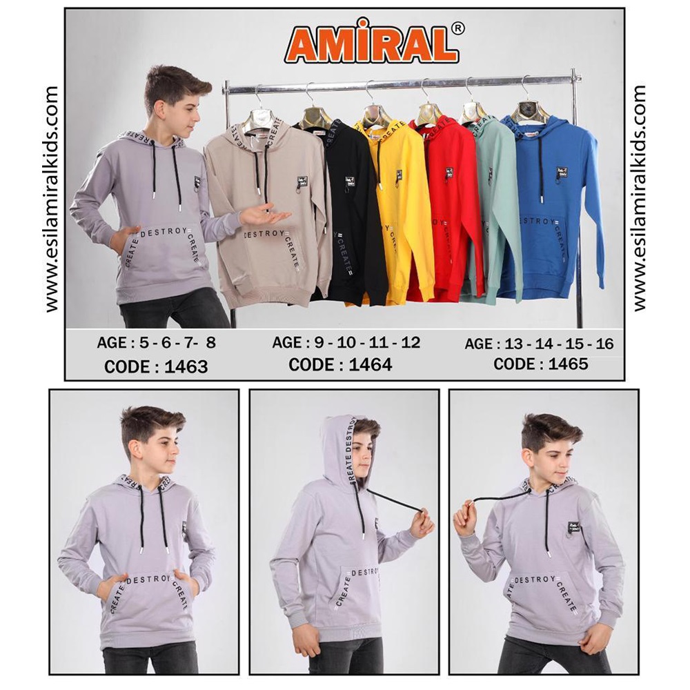 Amiral 1463 Erkek Çocuk Destroy Baskılı Kapşonlu Sweatshirt 5-8 Yaş