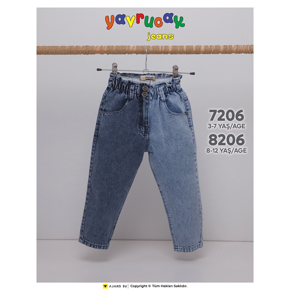 Yavrucak 7206 Kız Çocuk Likralı Beli Lastikli Kot Pantolon 3-7 Yaş