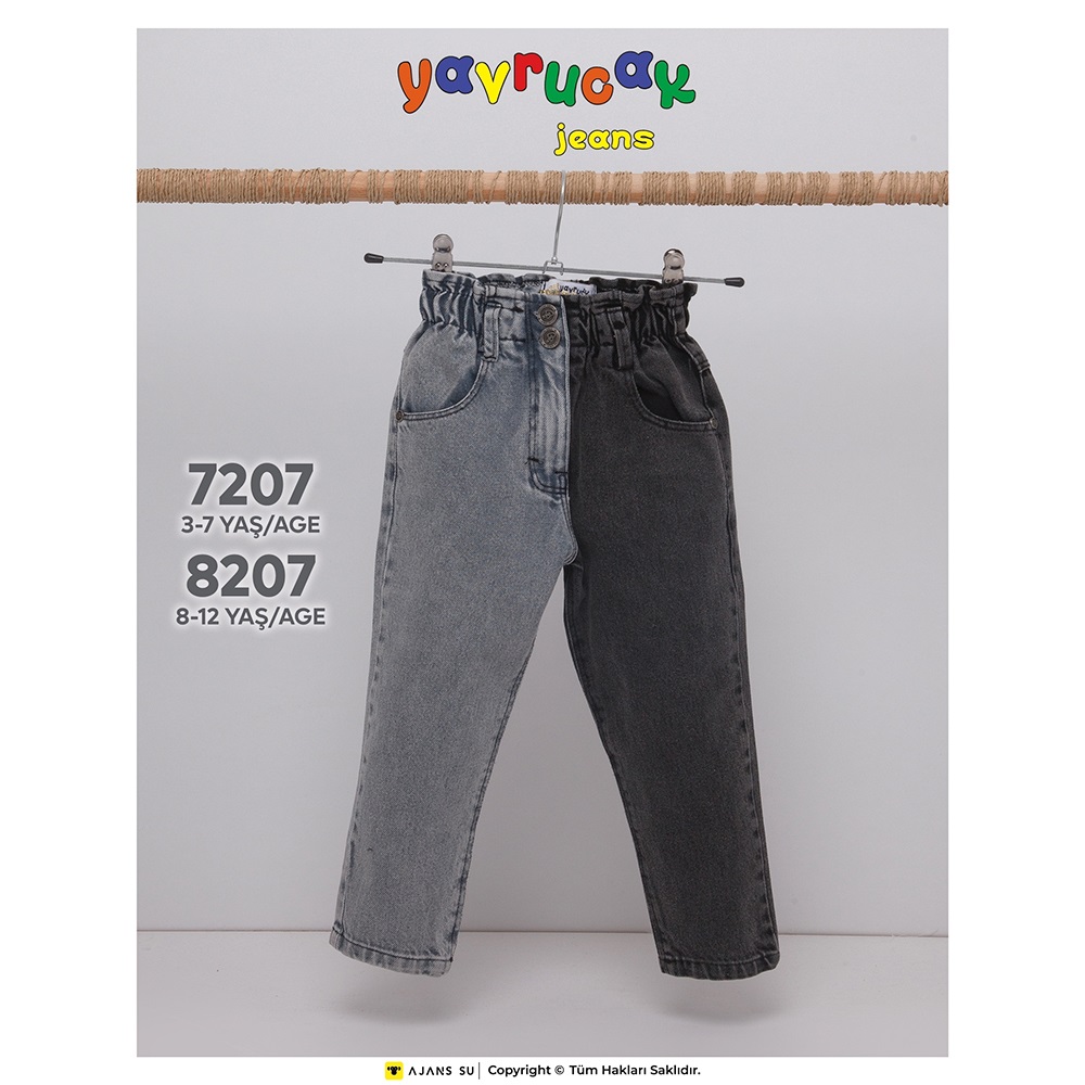 Yavrucak 8207 Kız Çocuk Likralı Beli Lastikli Kot Pantolon 8-12 Yaş