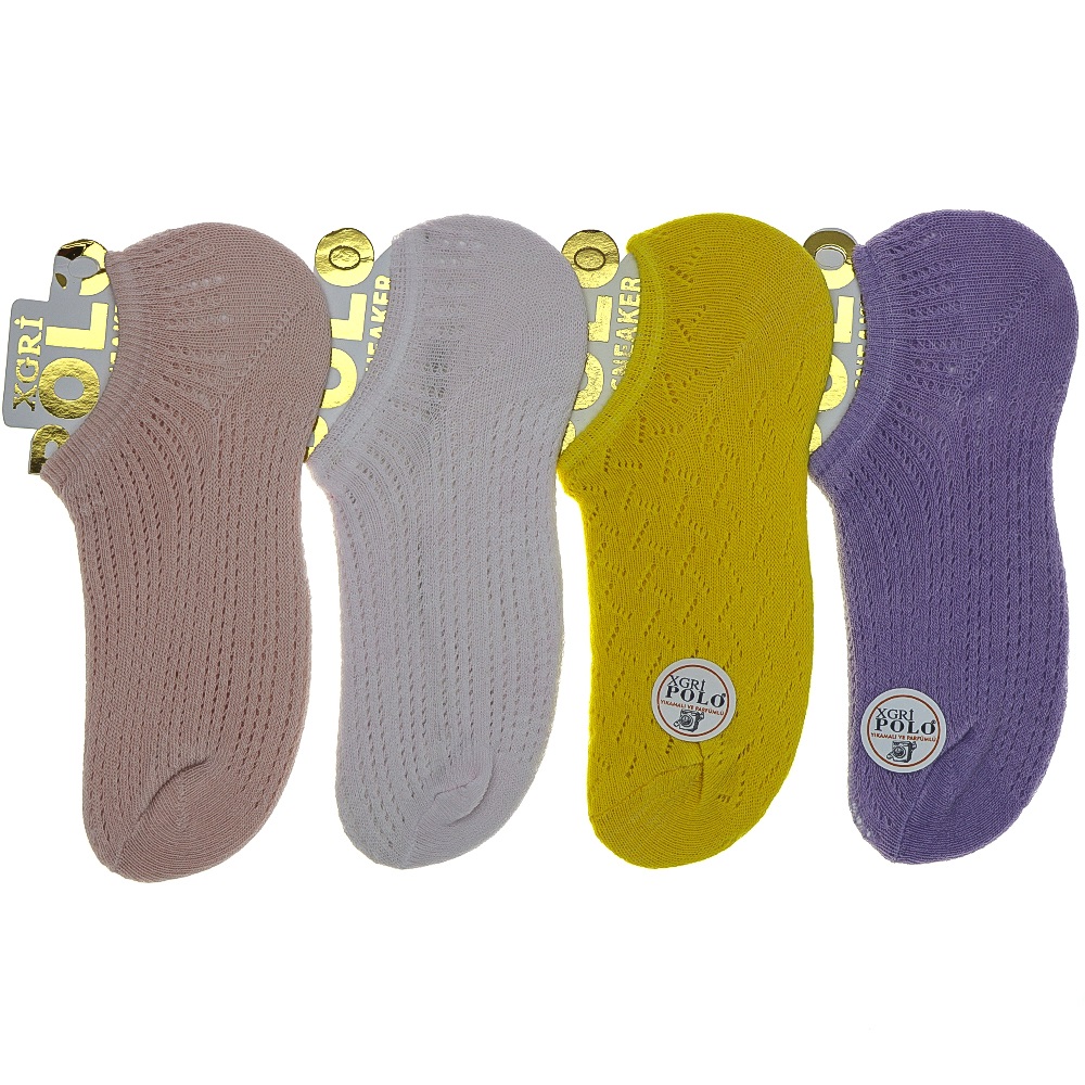 X Gri Polo B-3 Bayan 3 Lü Parfümlü File Sneakers Çorap - Karışık Renk