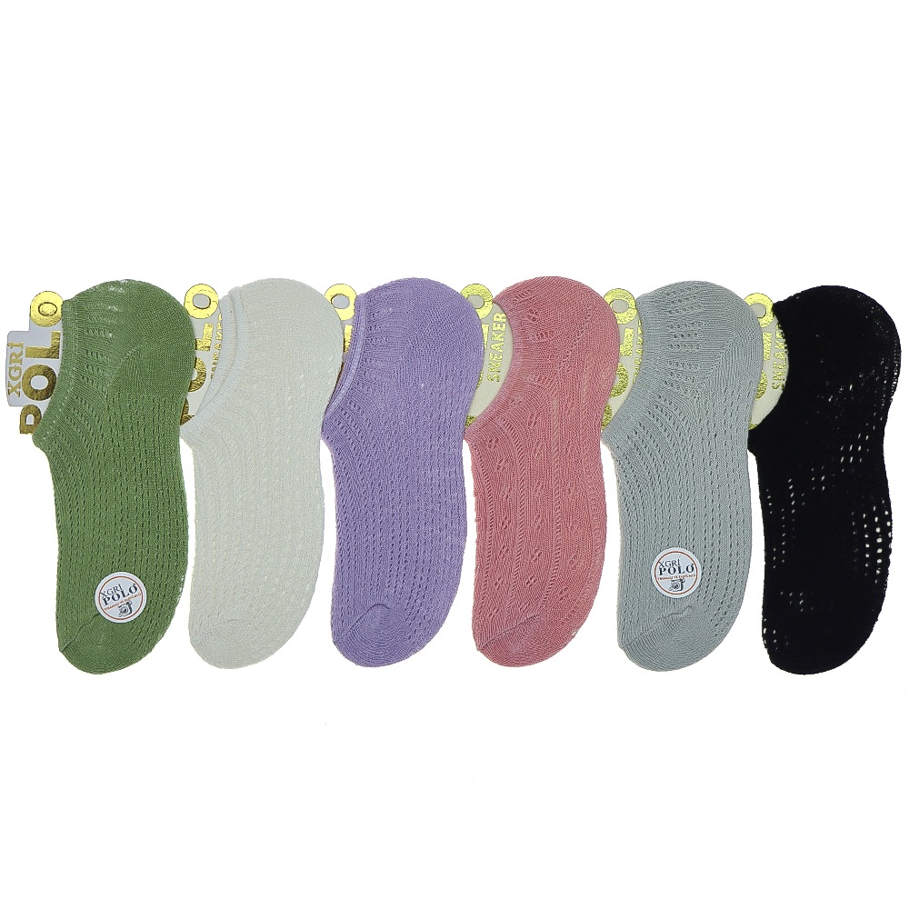 X Gri Polo B-3 Bayan 3 Lü Parfümlü File Sneakers Çorap - Karışık Renk