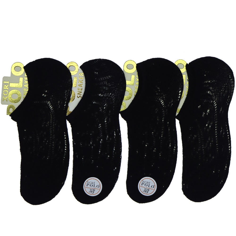 X Gri Polo B-3 Bayan 3 Lü Parfümlü File Sneakers Çorap - Karışık Renk