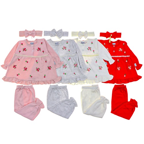 Tomofil 781 Kız Çocuk Serpme Çiçek Nakışlı Takım 1-2 Yaş - Su Yeşili