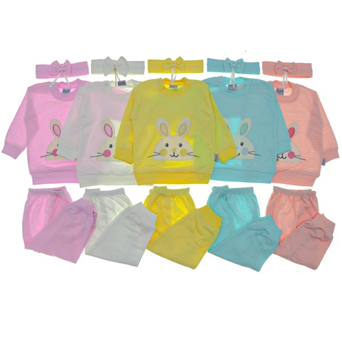 Tomofil 914 Kız Çocuk Tavşan Nakışlı Takım 0-6 Ay - Sarı