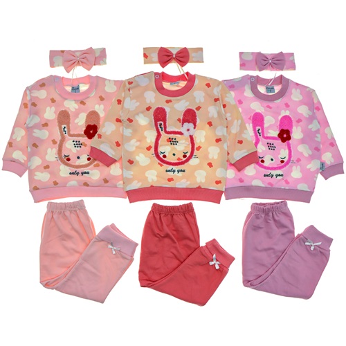 Tomofil 915 Kız Çocuk Süzine Tavşan Nakışlı Takım 1-3 Yaş - Pembe