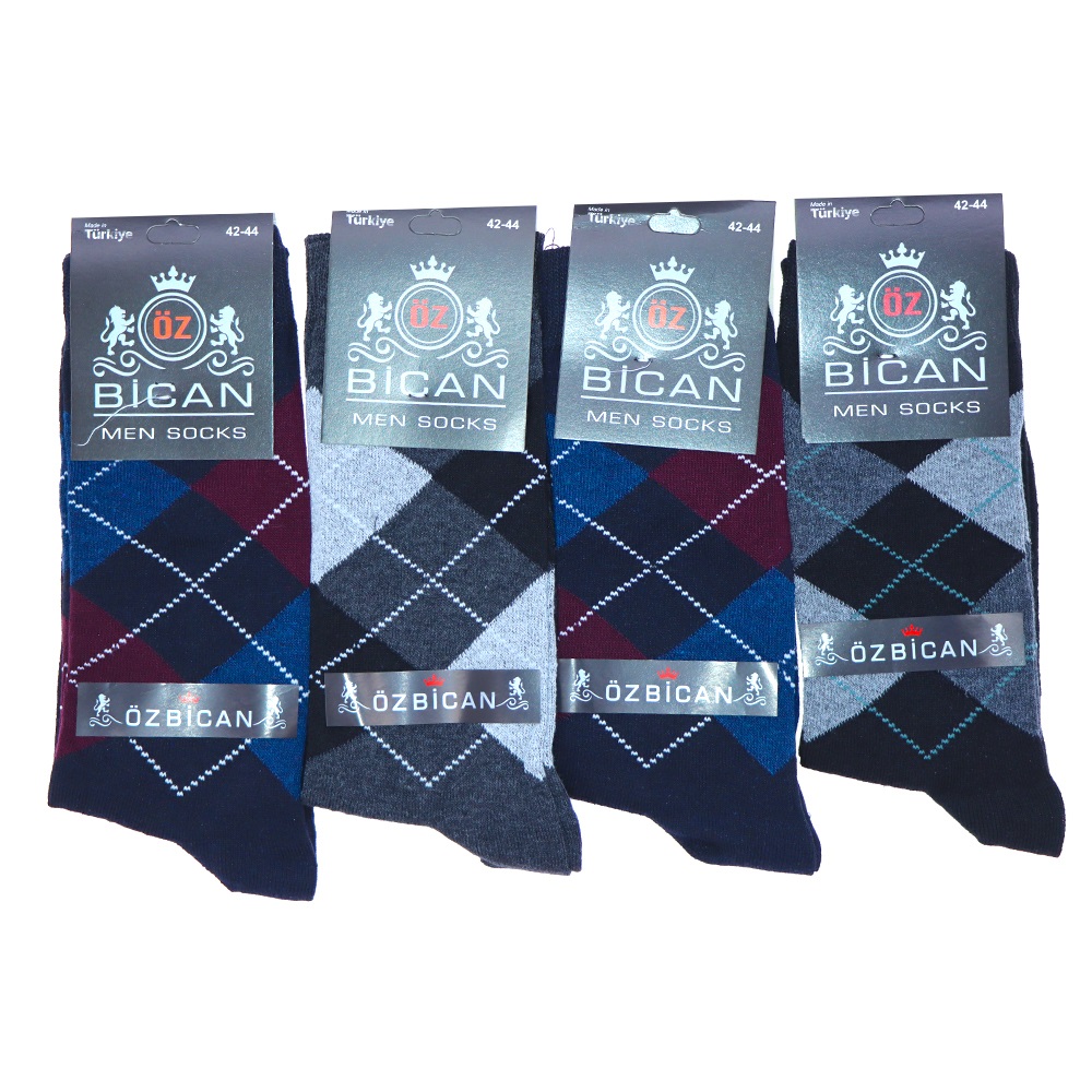 Öz Bican 0064 Erkek Likralı Desenli Soket Çorap - Karışık Renk