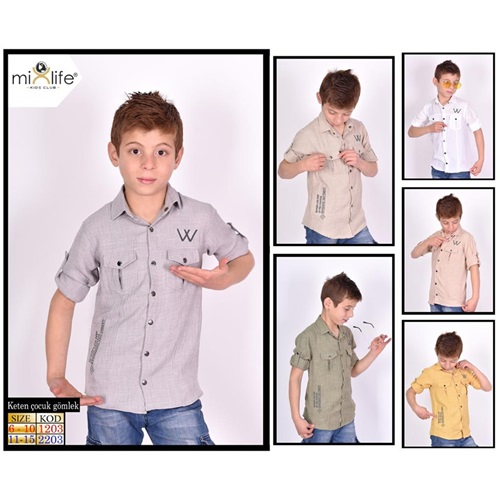 Mix Life 2203 Erkek Çocuk W Nakışlı Keten Gömlek 11-15 Yaş