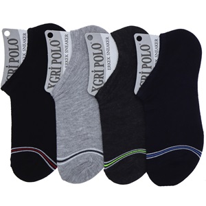 X Gri Polo E-15 Erkek Likralı 3 Lü Sneakers Çorap - Düz Karışık Renk