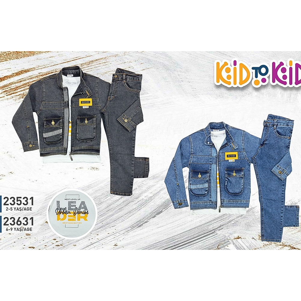 Kidtokid 23531 Erkek Çocuk 3 Lü Kot Ceketli Takım 2-5 Yaş