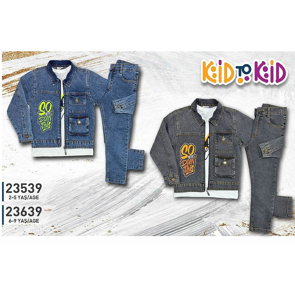 Kidtokid 23639 Erkek Çocuk 3 Lü Kot Ceketli Takım 6-9 Yaş