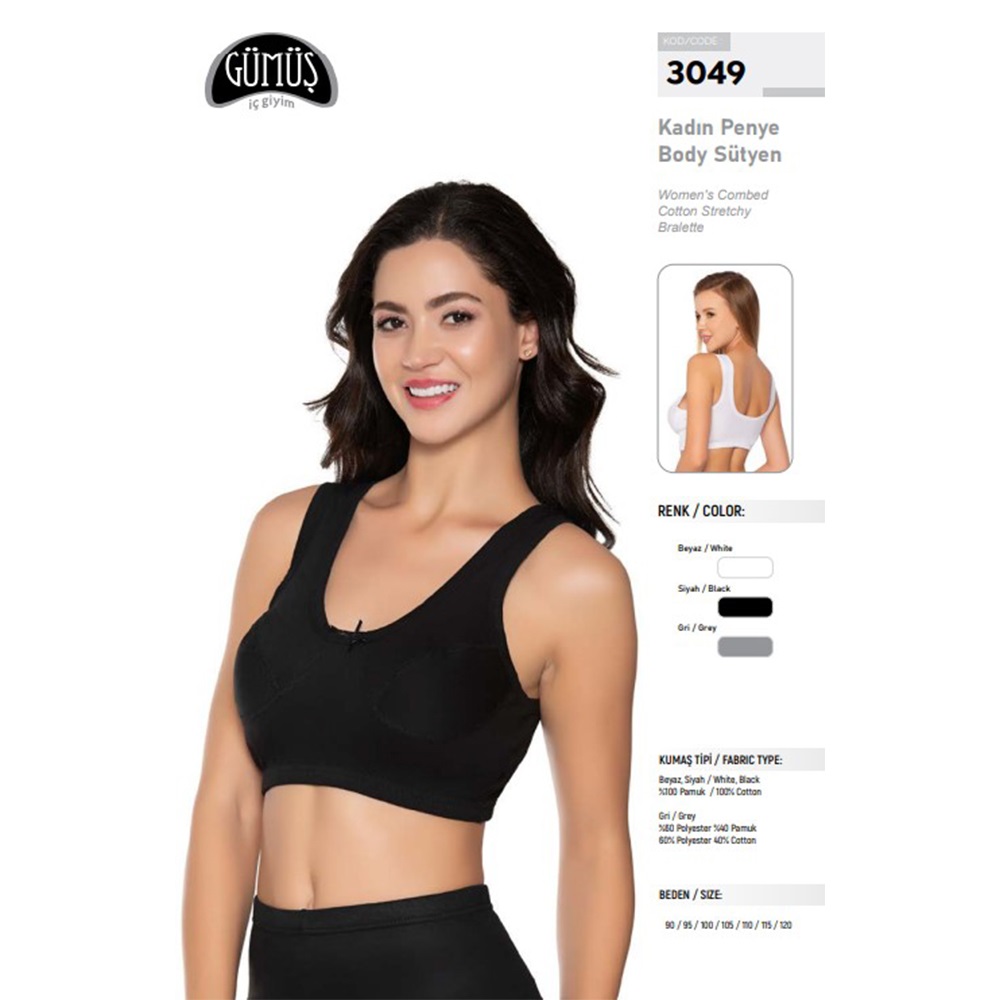 Gümüş 3049 Bayan Penye Yarım Atlet Sütyen 6 Lı - Beyaz - 90