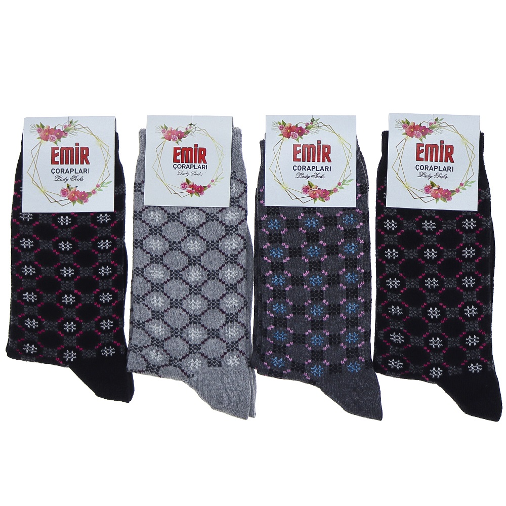 Emir 8911 Bayan Likralı Desenli Mevsimlik Soket Çorap - Karışık Renk