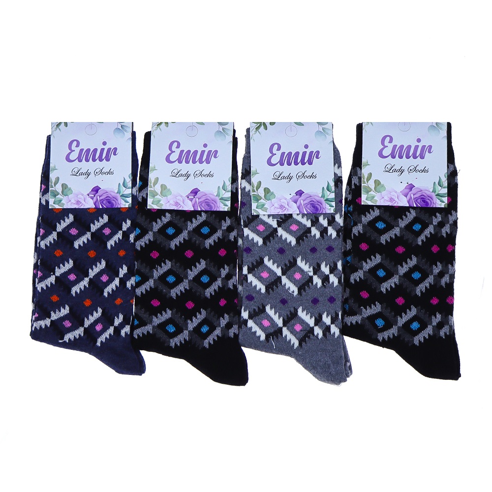 Emir 8911 Bayan Likralı Desenli Mevsimlik Soket Çorap - Karışık Renk