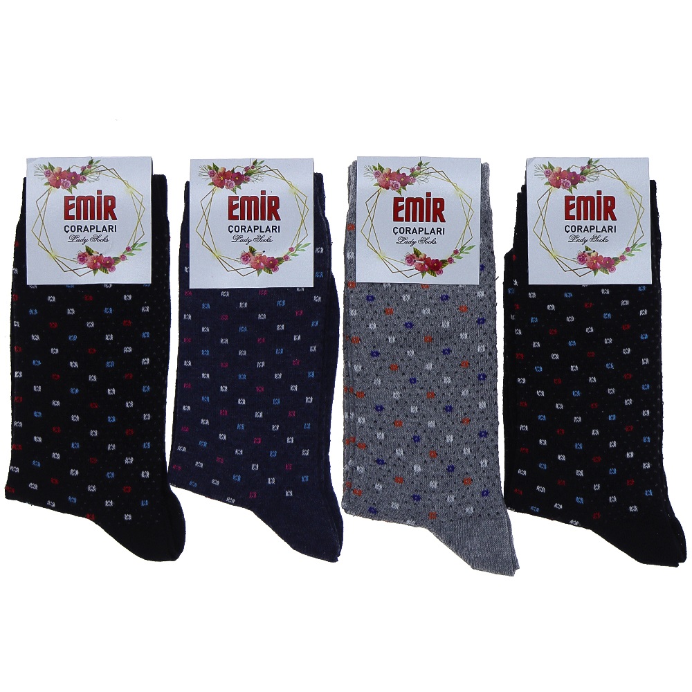 Emir 8911 Bayan Likralı Desenli Mevsimlik Soket Çorap - Karışık Renk