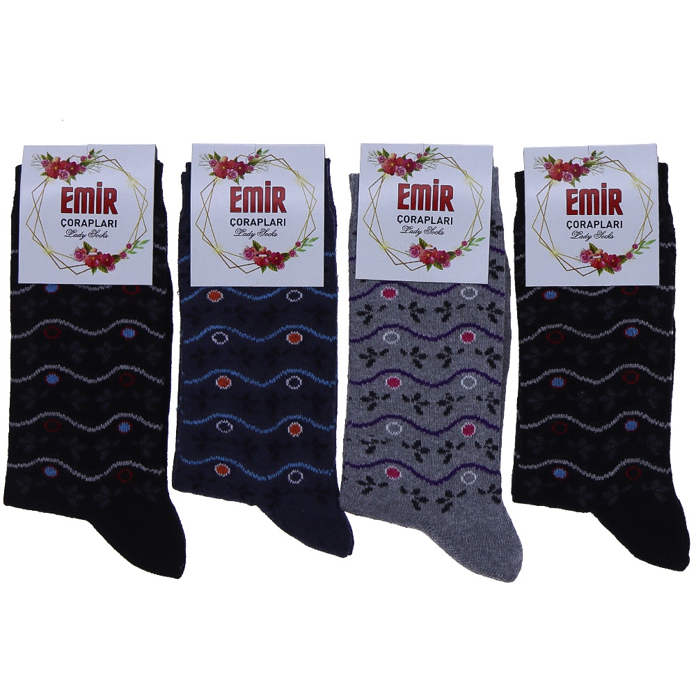 Emir 8911 Bayan Likralı Desenli Mevsimlik Soket Çorap - Karışık Renk