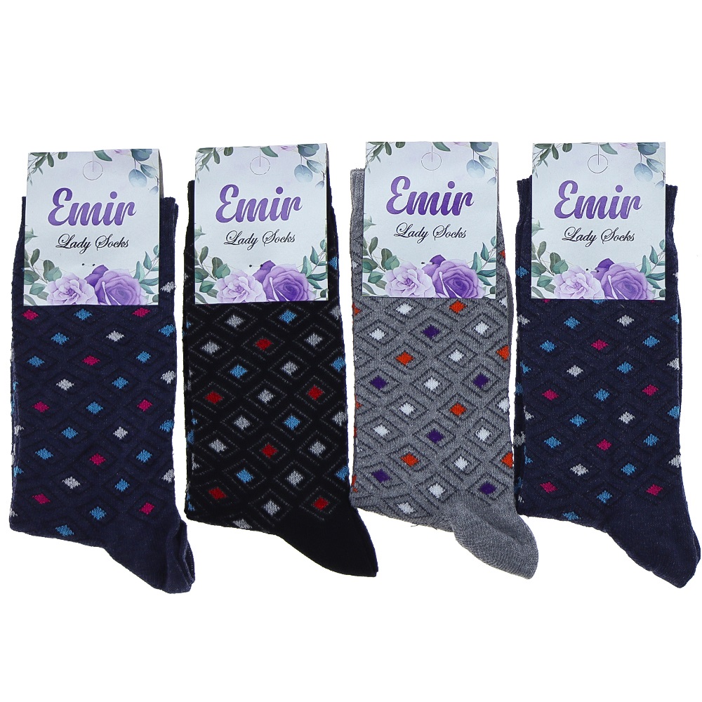 Emir 8911 Bayan Likralı Desenli Mevsimlik Soket Çorap - Karışık Renk