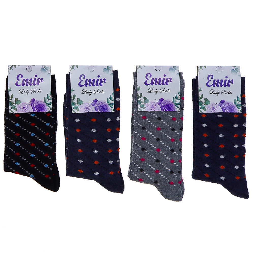 Emir 8911 Bayan Likralı Desenli Mevsimlik Soket Çorap - Karışık Renk