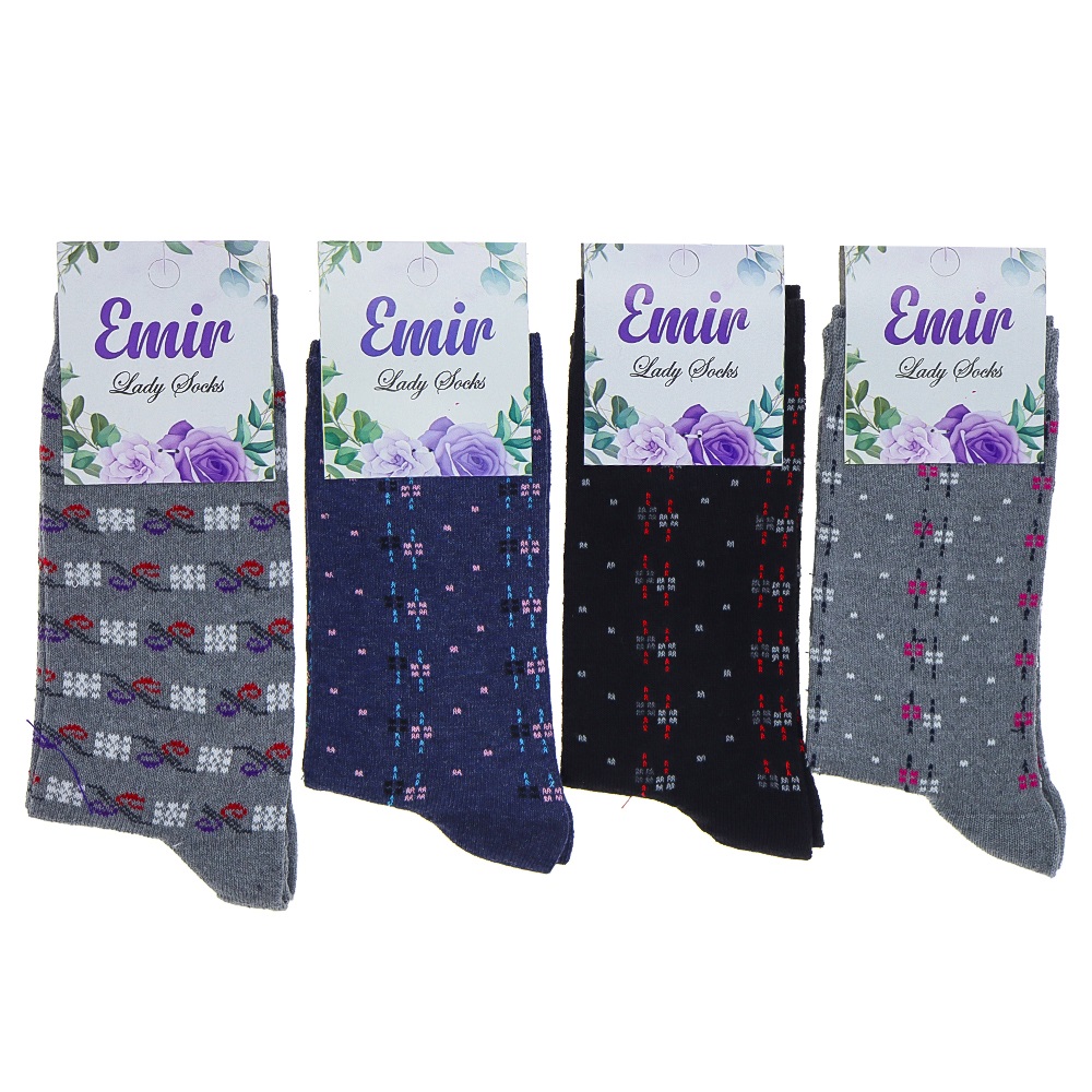 Emir 8911 Bayan Likralı Desenli Mevsimlik Soket Çorap - Karışık Renk
