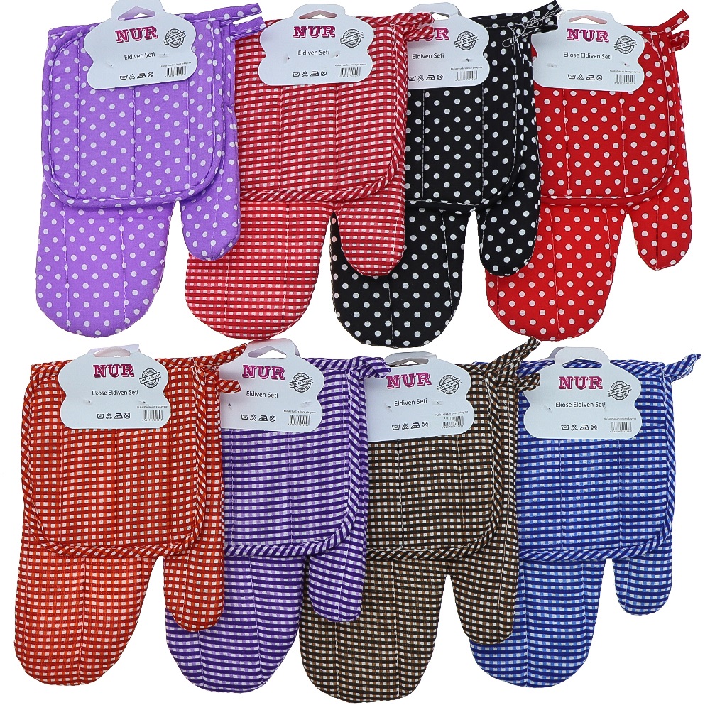 Nur Tekstil Desenli Isıya Dayanıklı Tutacaklı Fırın Eldiveni - Pembe