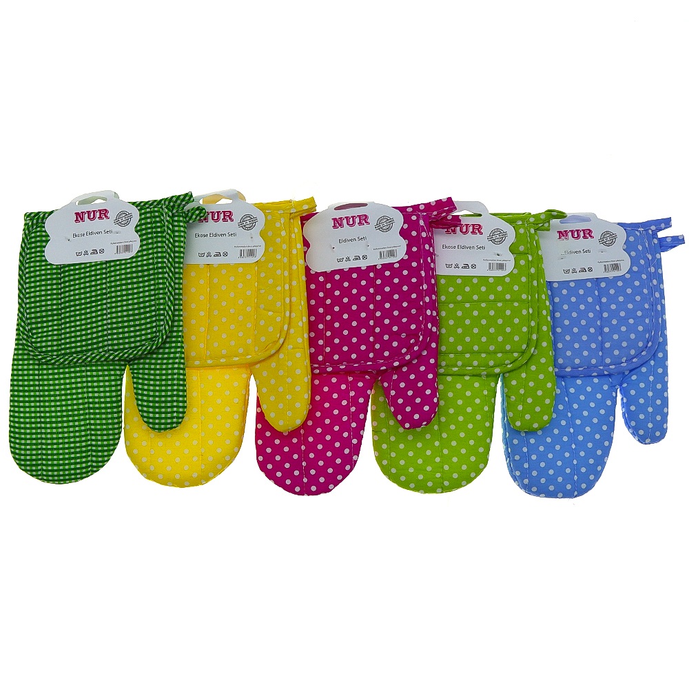 Nur Tekstil Desenli Isıya Dayanıklı Tutacaklı Fırın Eldiveni - Pembe