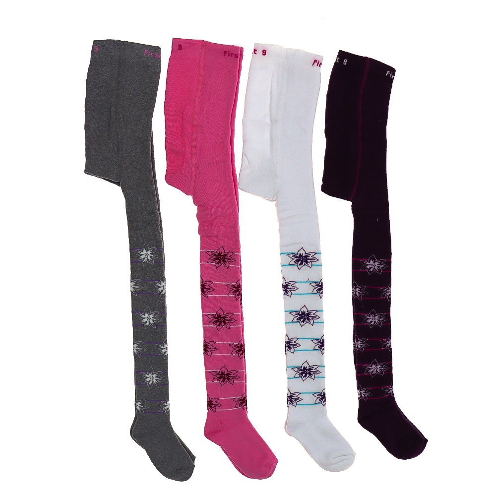 First Kız Çocuk Desenli Külotlu Çorap - Karışık Renk