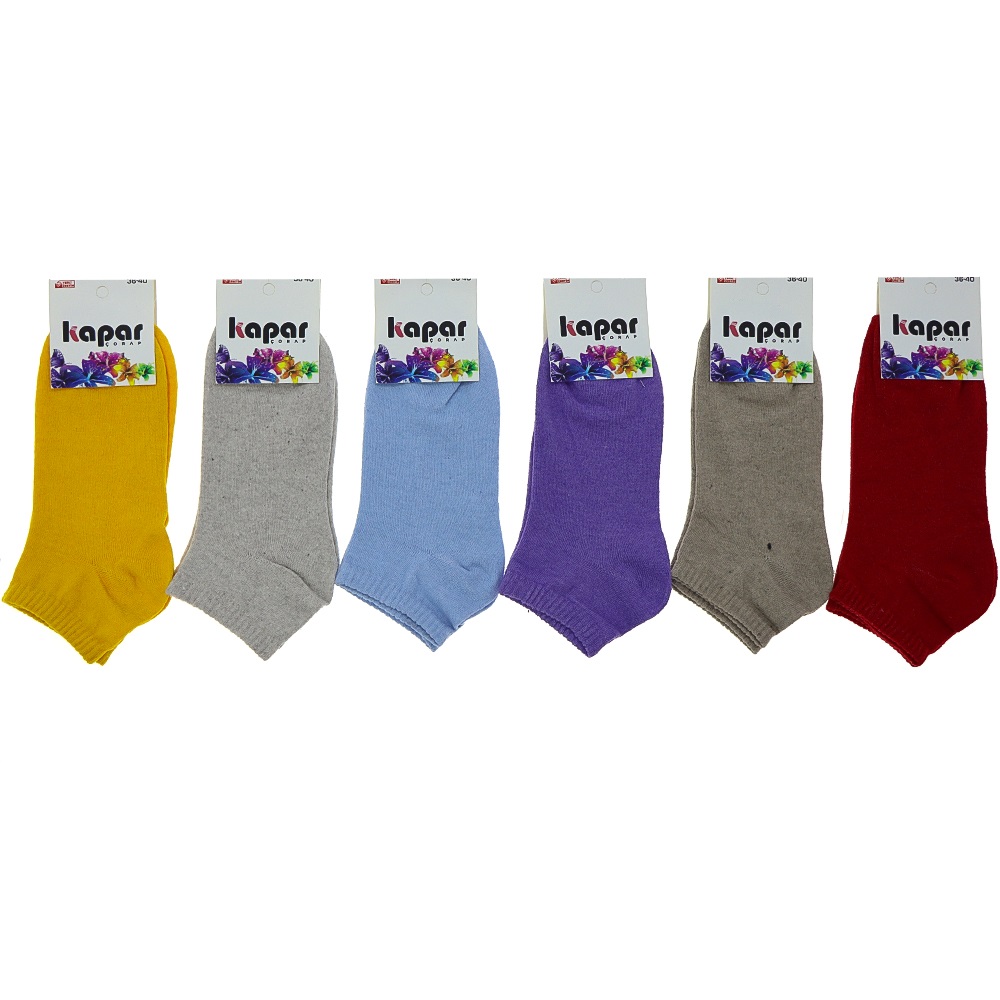 Kapar 0011 Bayan Likralı Penye Patik Çorap - Karışık Renk Desenli