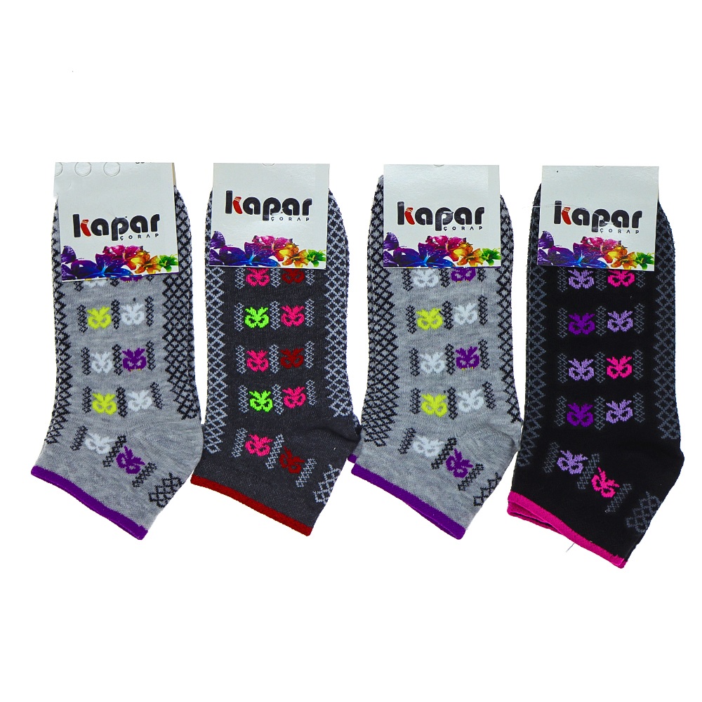 Kapar 0011 Bayan Likralı Penye Patik Çorap - Karışık Renk Desenli