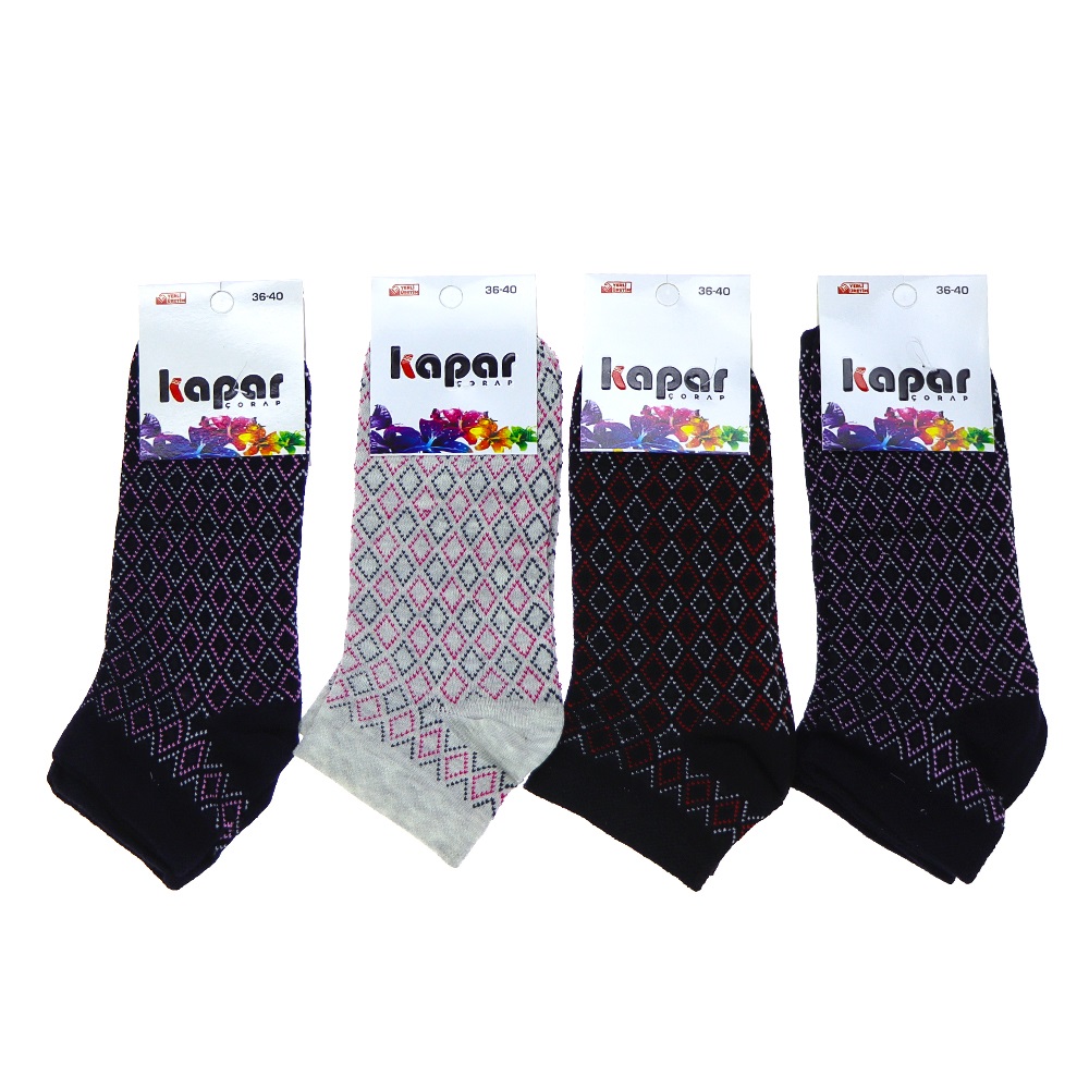 Kapar 0011 Bayan Likralı Penye Patik Çorap - Karışık Renk Desenli