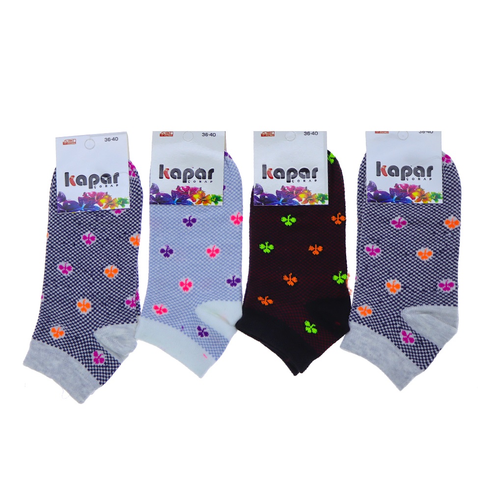 Kapar 0011 Bayan Likralı Penye Patik Çorap - Karışık Renk Desenli