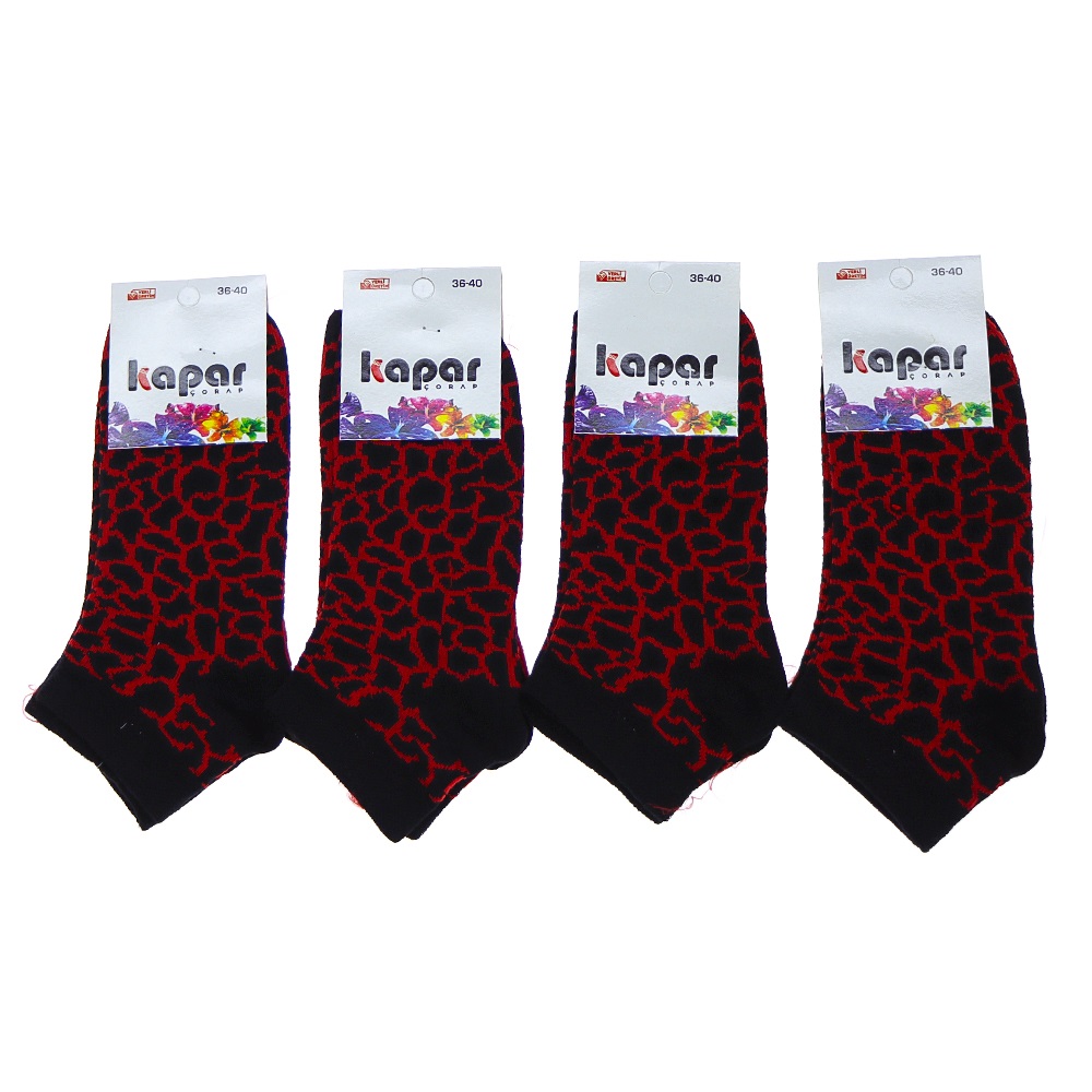Kapar 0011 Bayan Likralı Penye Patik Çorap - Karışık Renk Desenli