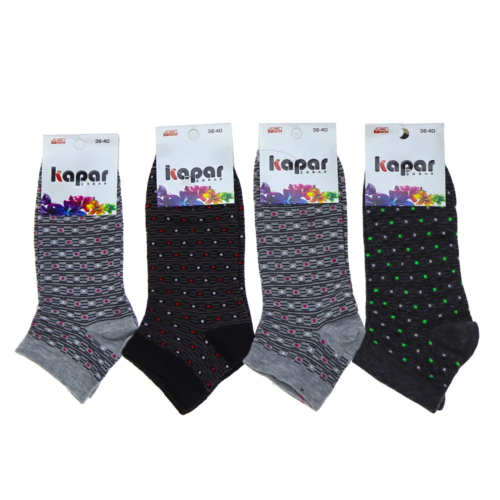 Kapar 0011 Bayan Likralı Penye Patik Çorap - Karışık Renk Desenli