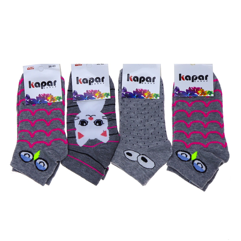 Kapar 0011 Bayan Likralı Penye Patik Çorap - Karışık Renk Desenli