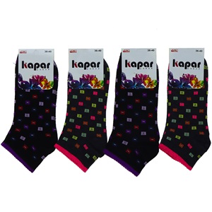 Kapar 0011 Bayan Likralı Penye Patik Çorap - Karışık Renk Desenli